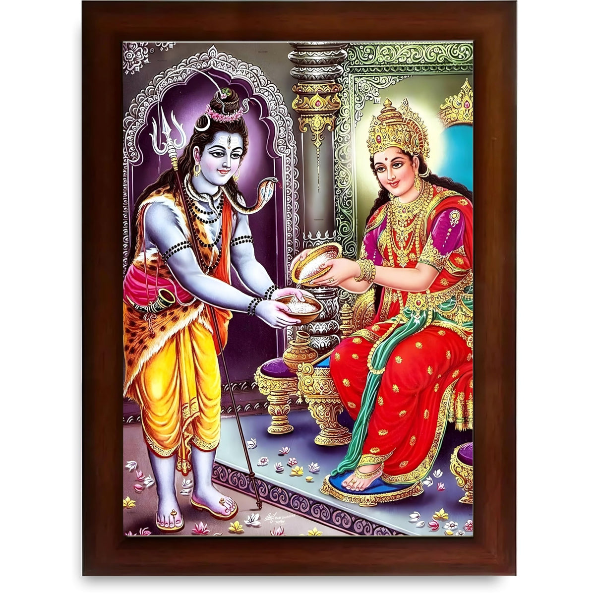 CRAFT QUEST Shiva & Maa Annapurna devi sitting on throne photo frame with Acrylic Glass for Home Kitchen, Restraunt, Business