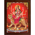 CRAFT QUEST Durga maa photo with brown frame, God Religious Framed Painting (Large Size 14 X 10 Inches. Multicolour)