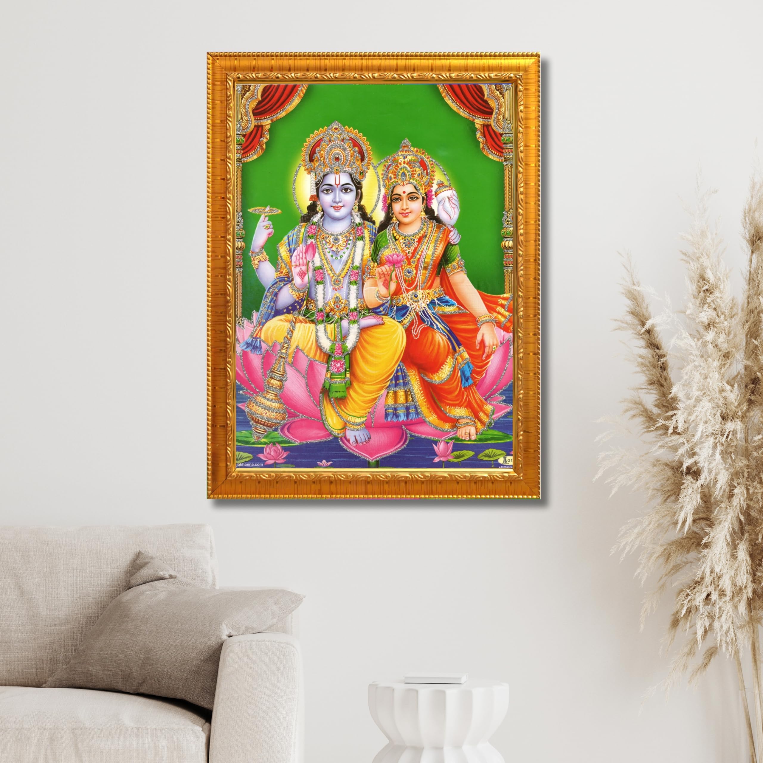 CRAFT QUEST Lord Vishnu and Goddess Lakshmi Giving Blessing on Shesh naag, Glitter Painting