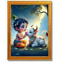 CRAFT QUEST Bal Gopal Makhan Chor Wall Photo Frame | Hindu God Kanha Devotional Home Decor | Gift Item