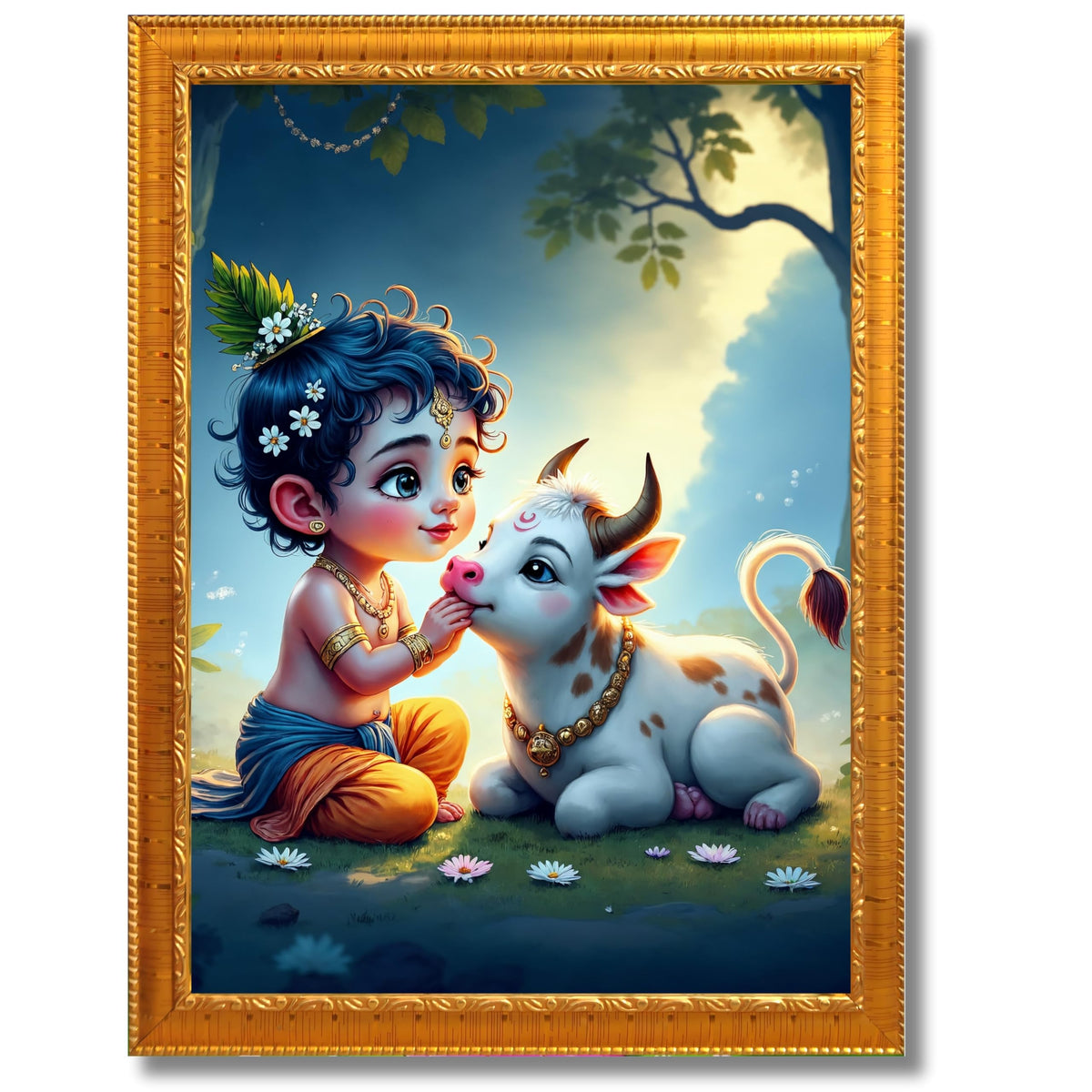 CRAFT QUEST Bal Gopal Makhan Chor Wall Photo Frame | Hindu God Kanha Devotional Home Decor | Gift Item