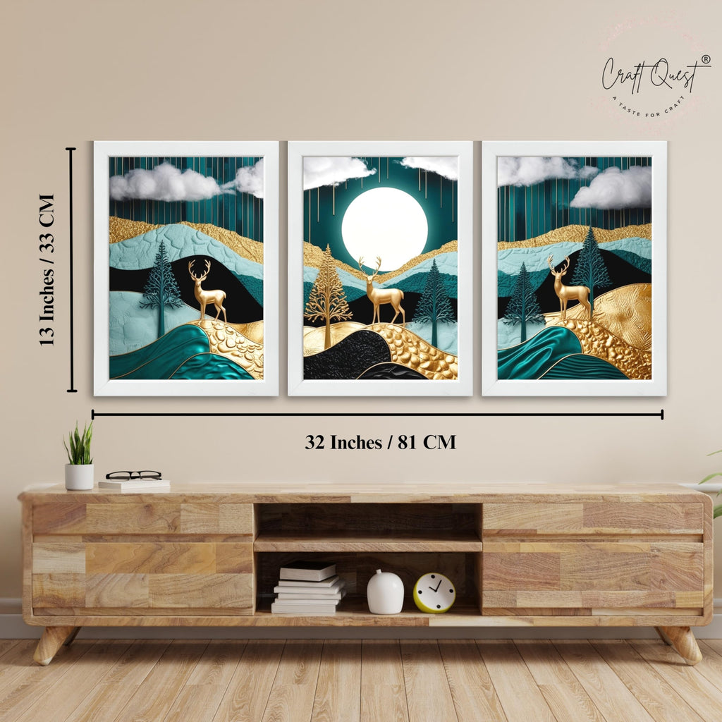 CRAFT QUEST Modern Art Luxury Landscape Wall Art | Set of 3 Frames for Home Decoration | Ideal for Living Room, Bedroom & Offices