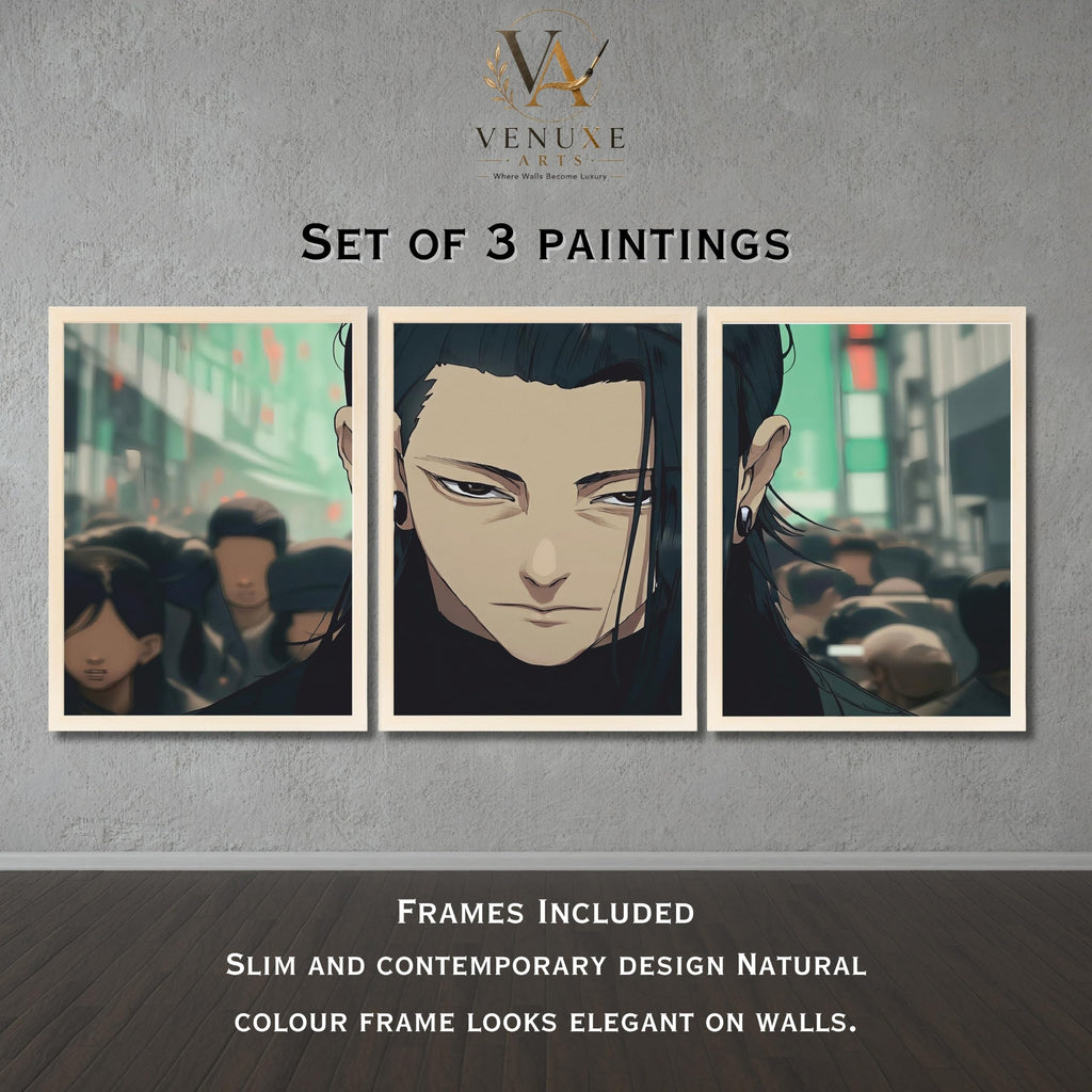 VENUXE ARTS Set Of 3 Anime Characters Wall Framed |Anime Characters Framed Poster for Living Room Bedroom Gaming Room Studio Wall Decor
