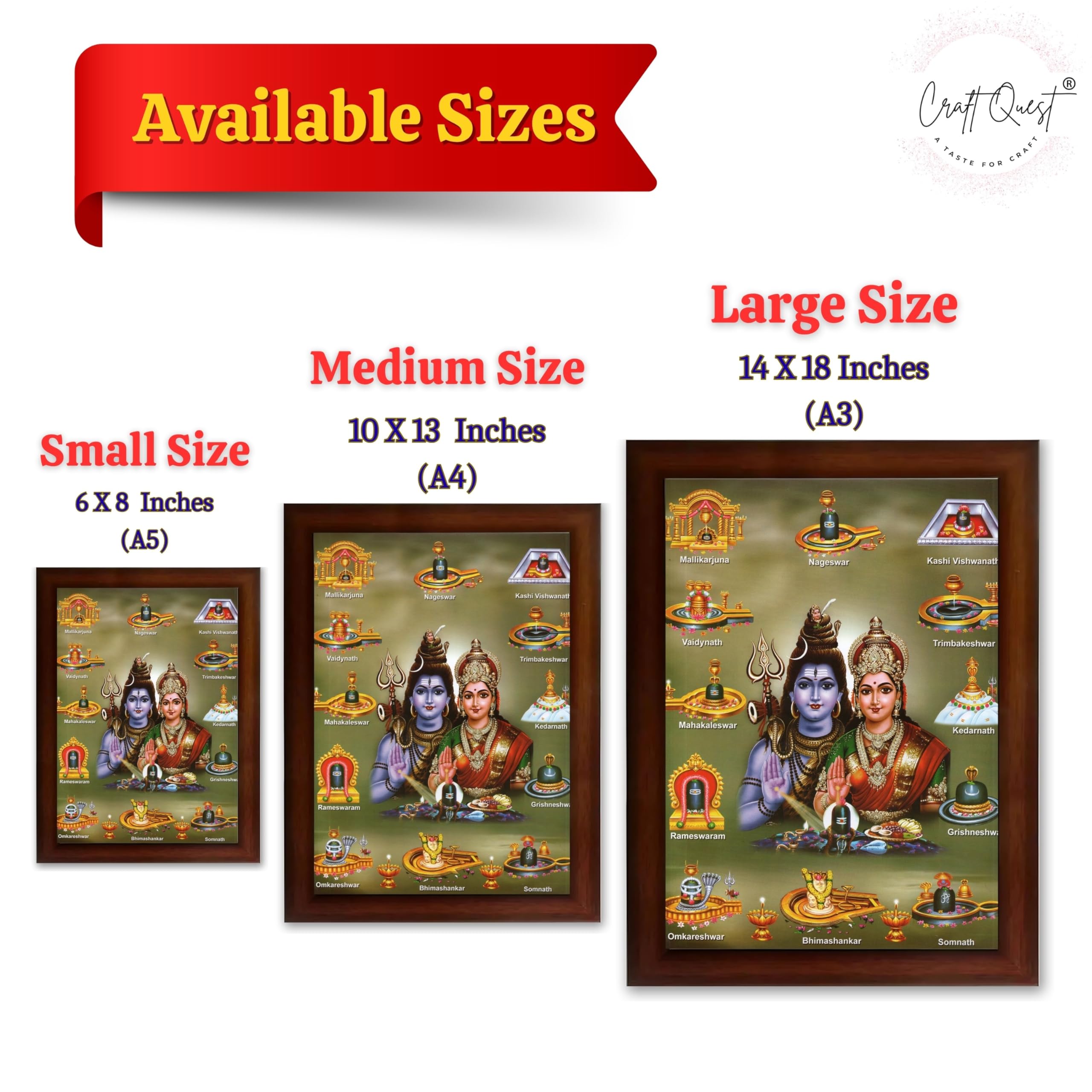 CRAFT QUEST Shiv Parvati Shiva Parvathi With 12 Jyotirling Wall Painting Photo Frame For Temple, Home Décor, Religious Painting