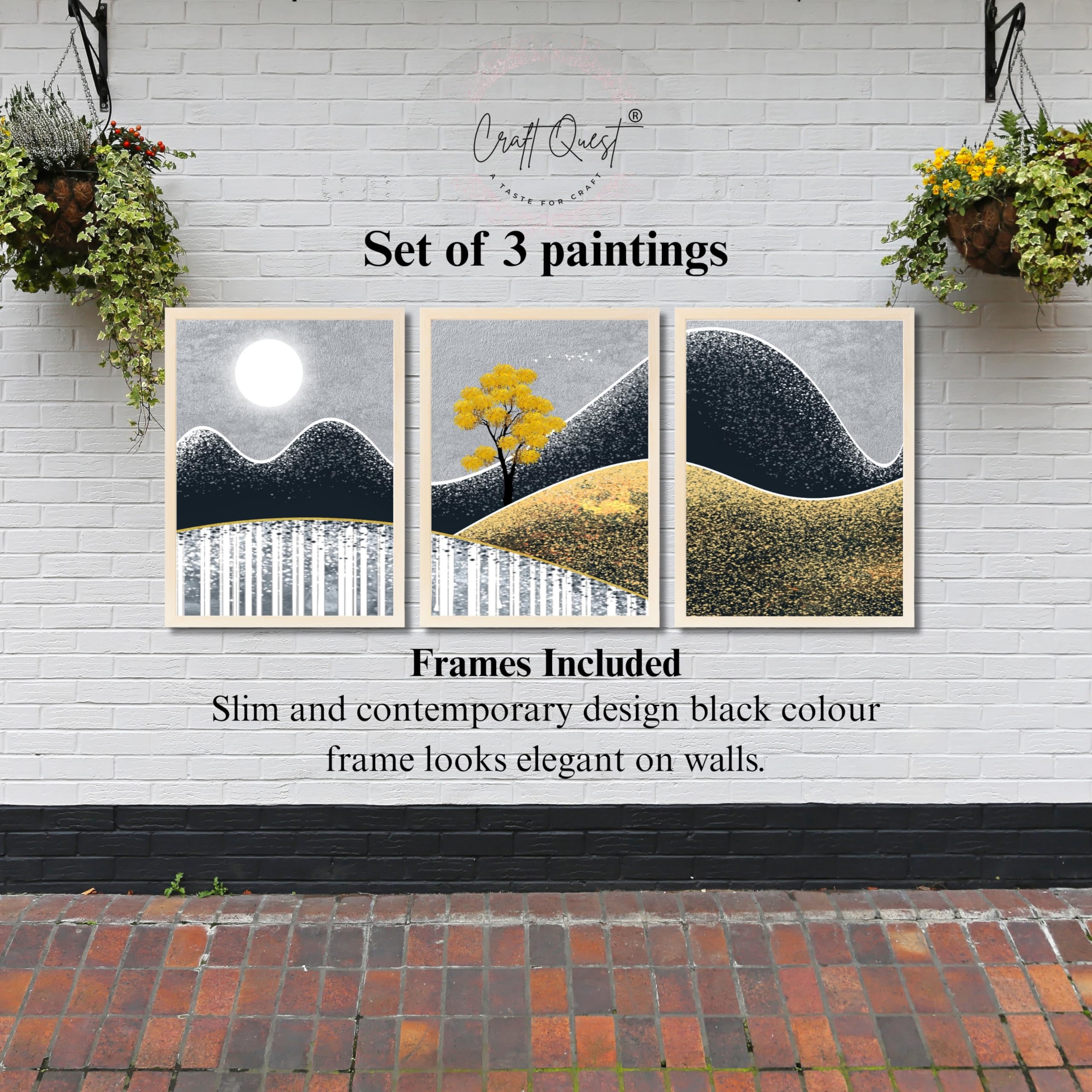 CRAFT QUEST Modern Abstract Landscape Art | Set of 3 Frames for Home Decoration | Ideal for Living Room, Bedroom & Offices