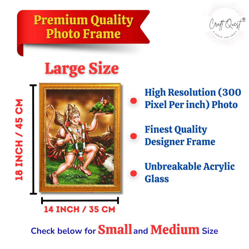 CRAFT QUEST Lord Bajrang Bali Hanuman Ji Photo Frame | Acrylic Glass, Lightweight & Waterproof | Ideal for Home, Office, Temple & Puja Room Wall Decor