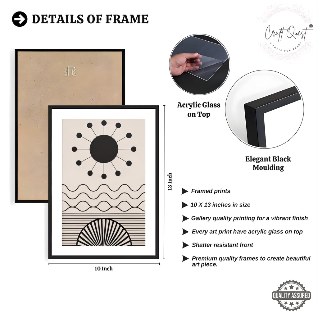 CRAFT QUEST Abstract Series Framed Paintings With Sun | Set of 3 Frames for Home Decoration | Ideal for Living Room, Bedroom & Offices