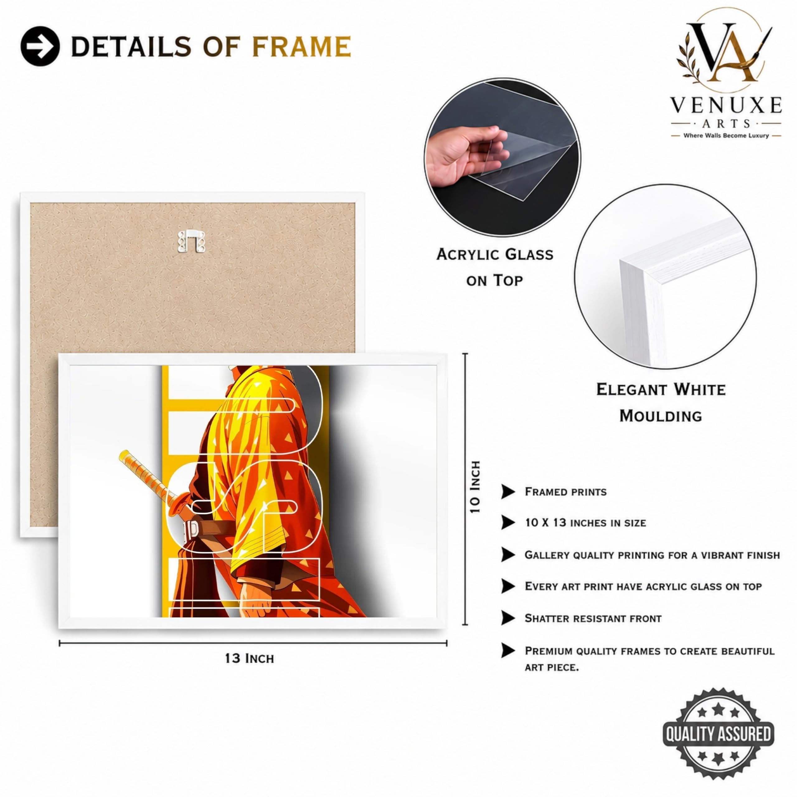 VENUXE ARTS Set Of 3 Anime Characters Wall Framed |Anime Characters Framed Poster for Living Room Bedroom Gaming Room Studio Wall Decor