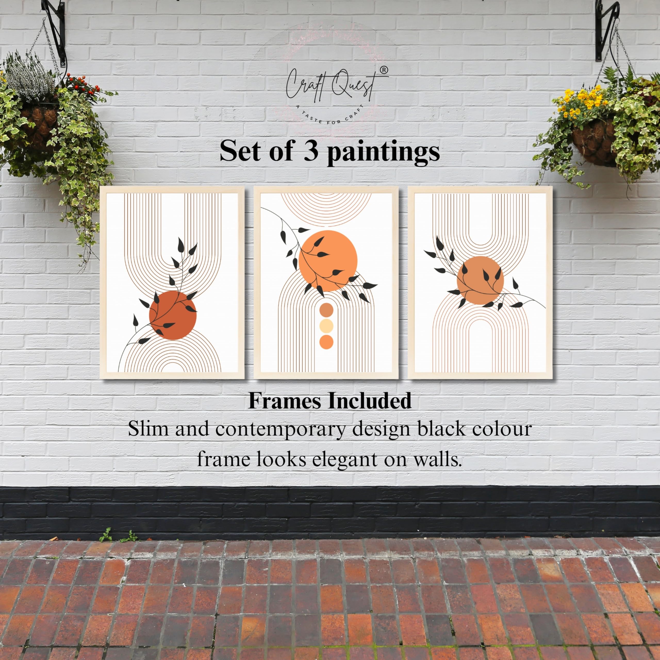 CRAFT QUEST Wall Art Decor Paintings | Set of 3 Abstract Wall Art Frames for Home Decoration | Ideal for Living Room, Bedroom & Office