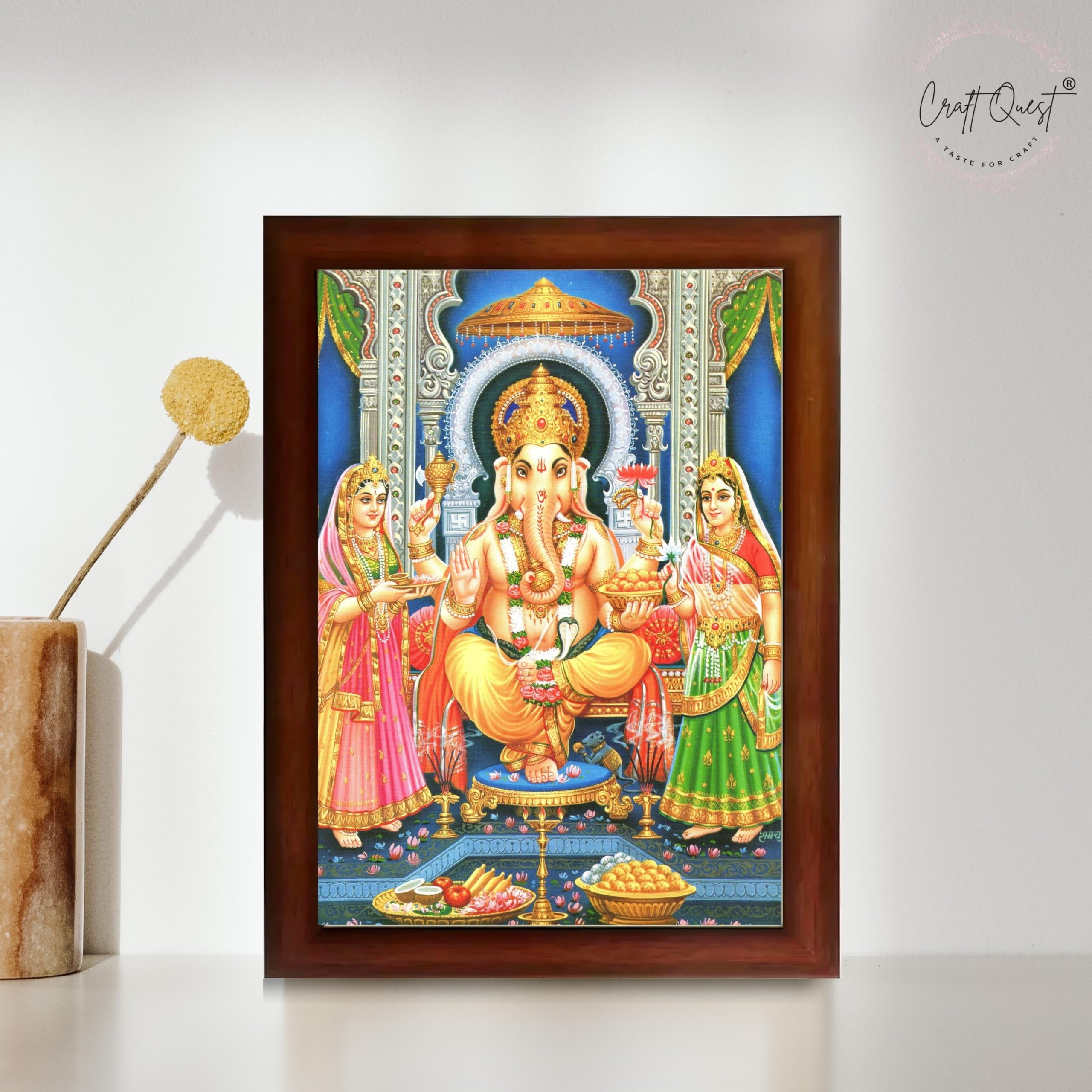 CRAFT QUEST Lord Ganesha Ganpati ji Modern Wall Painting With Frame For Pooja, Home and Office Decor,