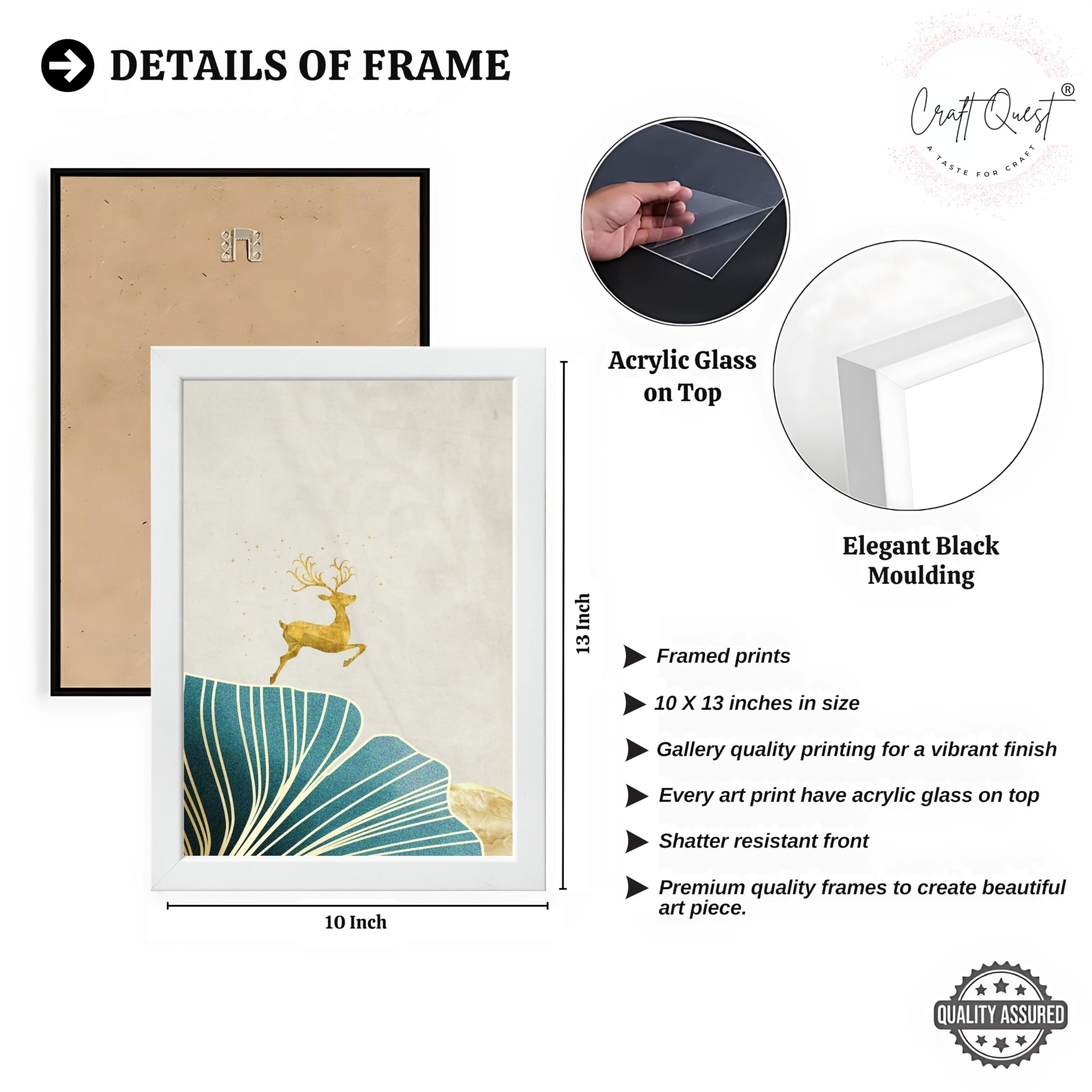 CRAFT QUEST Modern Art Landscape Of Golden Tree & Deer Wall Art | Set of 3 Frames for Home Decoration | Ideal for Living Room, Bedroom & Offices
