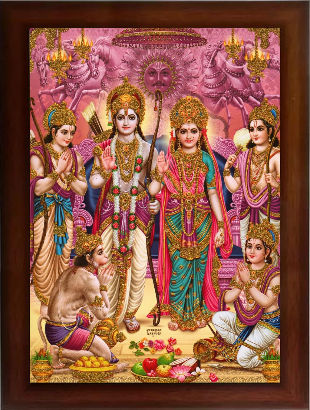 Craft Quest Ram Darbar Sparkle Coated Framed Home Decorative Gift Item Painting (14 inch x 10 inchs Multicolour,Religious)
