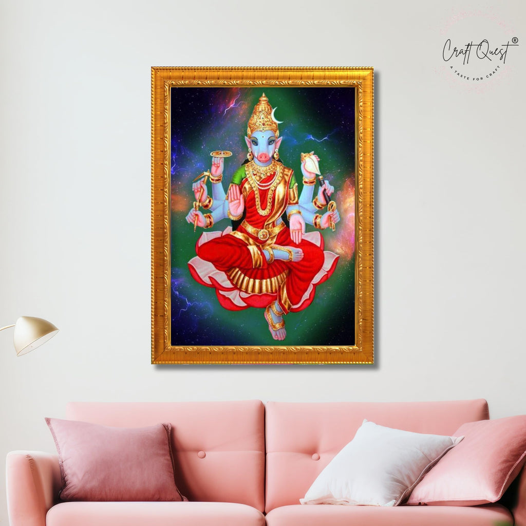 CRAFT QUEST Varahi Amman amma Photo Varahi Wall Painting Photo Frame With Acrylic Glass| South Devi Frame for Home, Office, Temple & Gifting