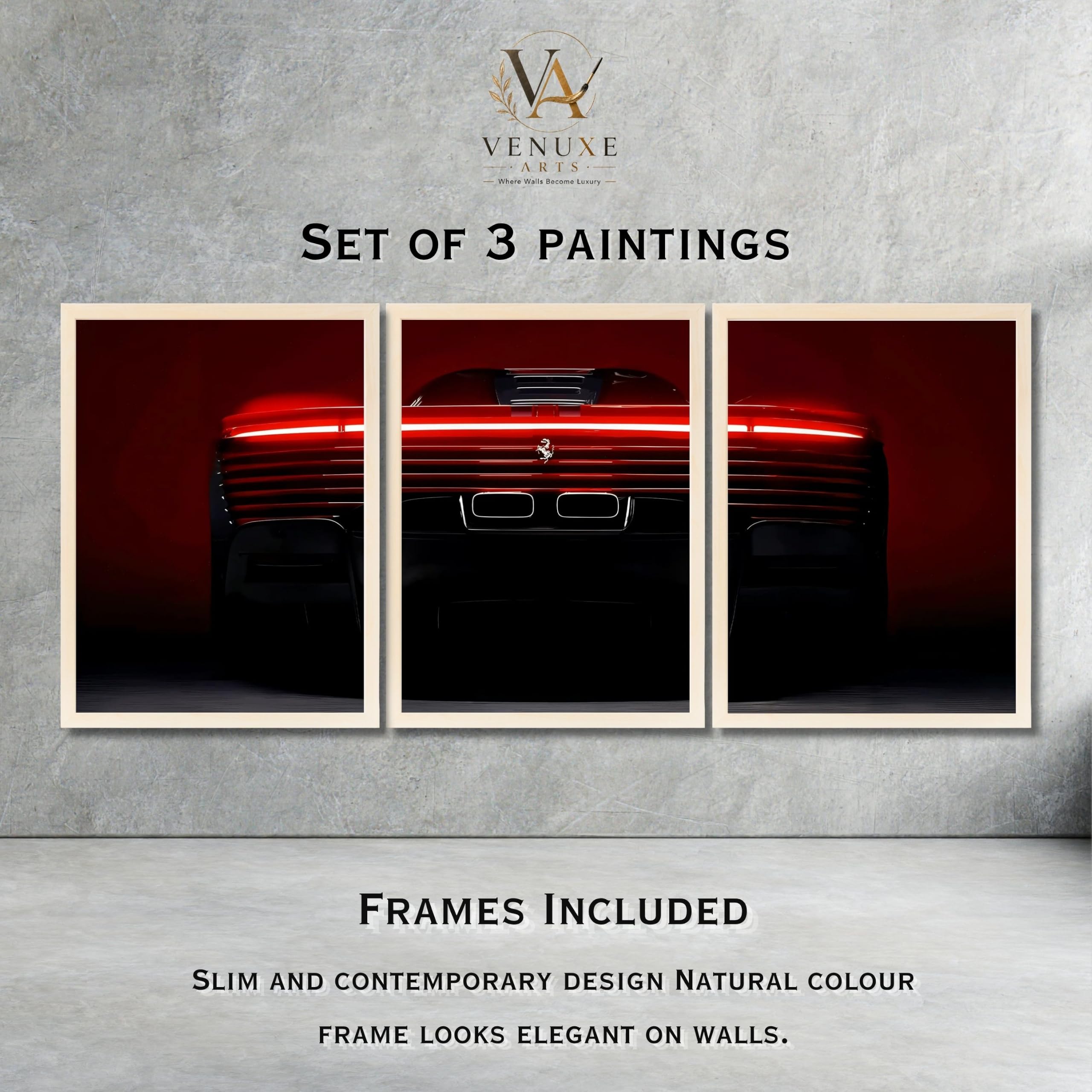 VENUXE ARTS Set Of 3 Big Sports Cars Framed Posters Gift Items for Boys Room Wall Decoration Bedroom Living Room Office Studio Décor | Car Poster Frame for Wall Décor