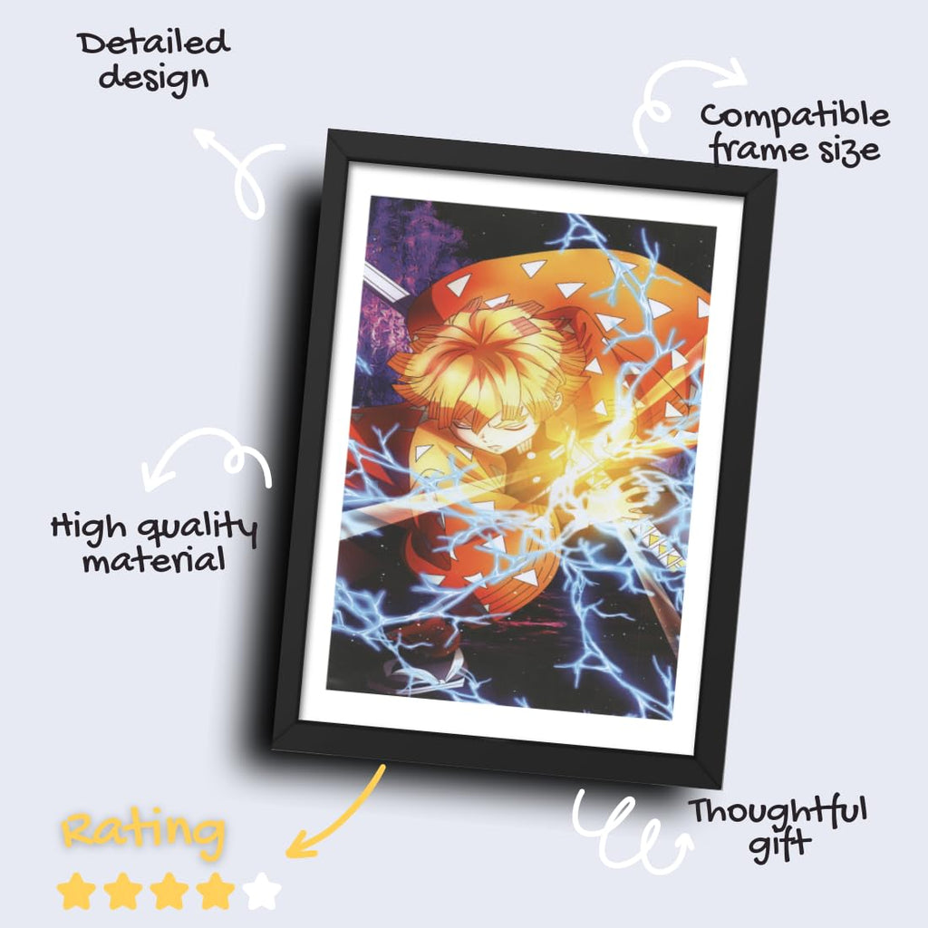 CRAFT QUEST Demon slayer | Tanjiro Kamado Anime Poster Laminated Posters Framed Painting For Anime Naruto Fans Wall Decor, Home Decor with Matte Black Frame (14 Inchs x 10 Inchs)