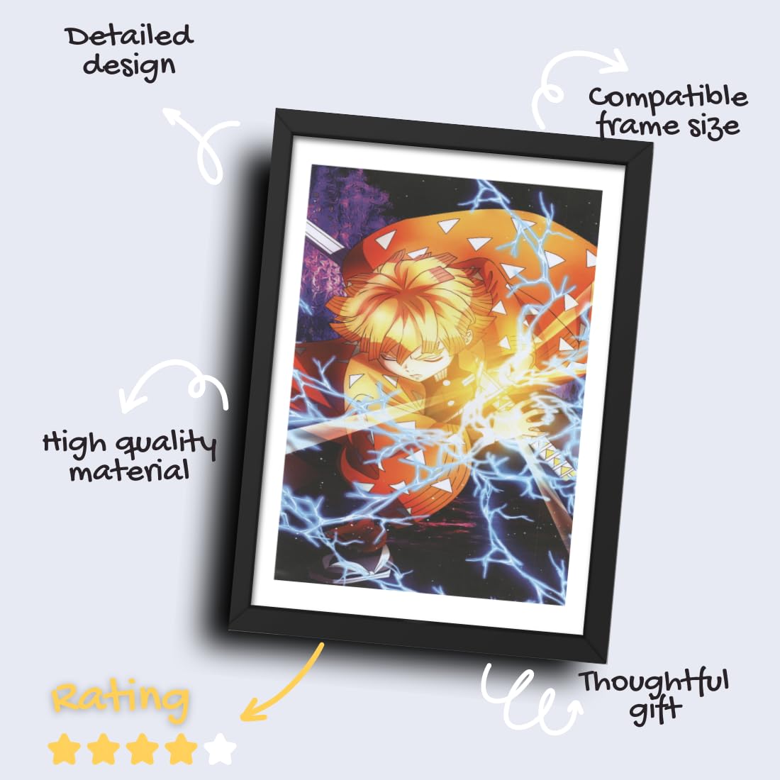 CRAFT QUEST Demon slayer | Tanjiro Kamado Anime Poster Laminated Posters Framed Painting For Anime Naruto Fans Wall Decor, Home Decor with Matte Black Frame (14 Inchs x 10 Inchs)