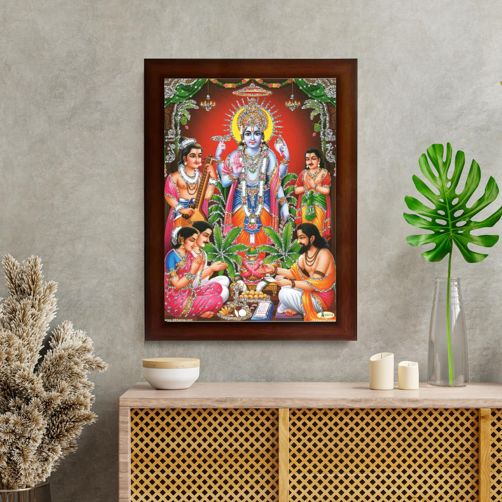 CRAFT QUEST Lord Satyanarayana Swamy Bhagwan Satyanarayan Photo Frame | Religious Photo Frame | Ideal for Home, Office, Temple & Puja Room, Wall Decor