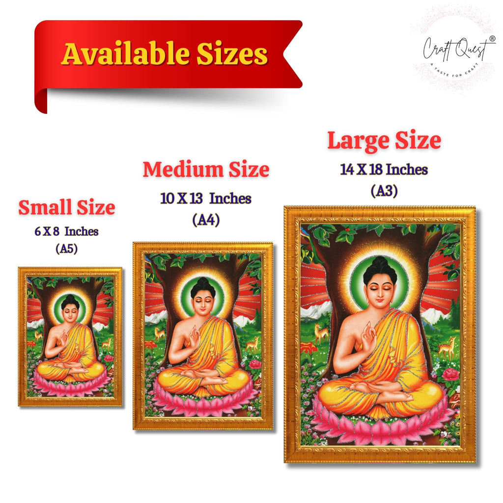 CRAFT QUEST Lord Buddha Photo Frame | Premium HD Spiritual Wall Frame | Peaceful Gautam Buddha Picture for Home Decor, Meditation