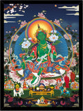 DIVARTH Green Tara Maa Photo Frame for Wall Decoration | Tibetan Thangka Painting with Frame | Buddhist Goddess Wall Art for Meditation Room, Yoga Studio, Home Temple & Living Room Decor | 10x13 Inch
