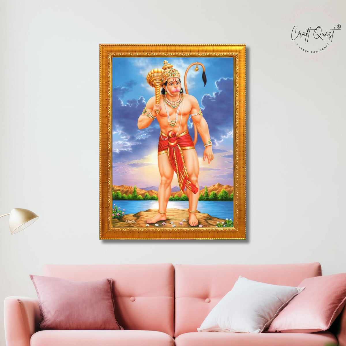 CRAFT QUEST Bajrang Bali Hanuman Ji Photo Frame | Acrylic Glass, Lightweight & Waterproof | Ideal for Home, Office, Temple & Puja Room Wall Decor