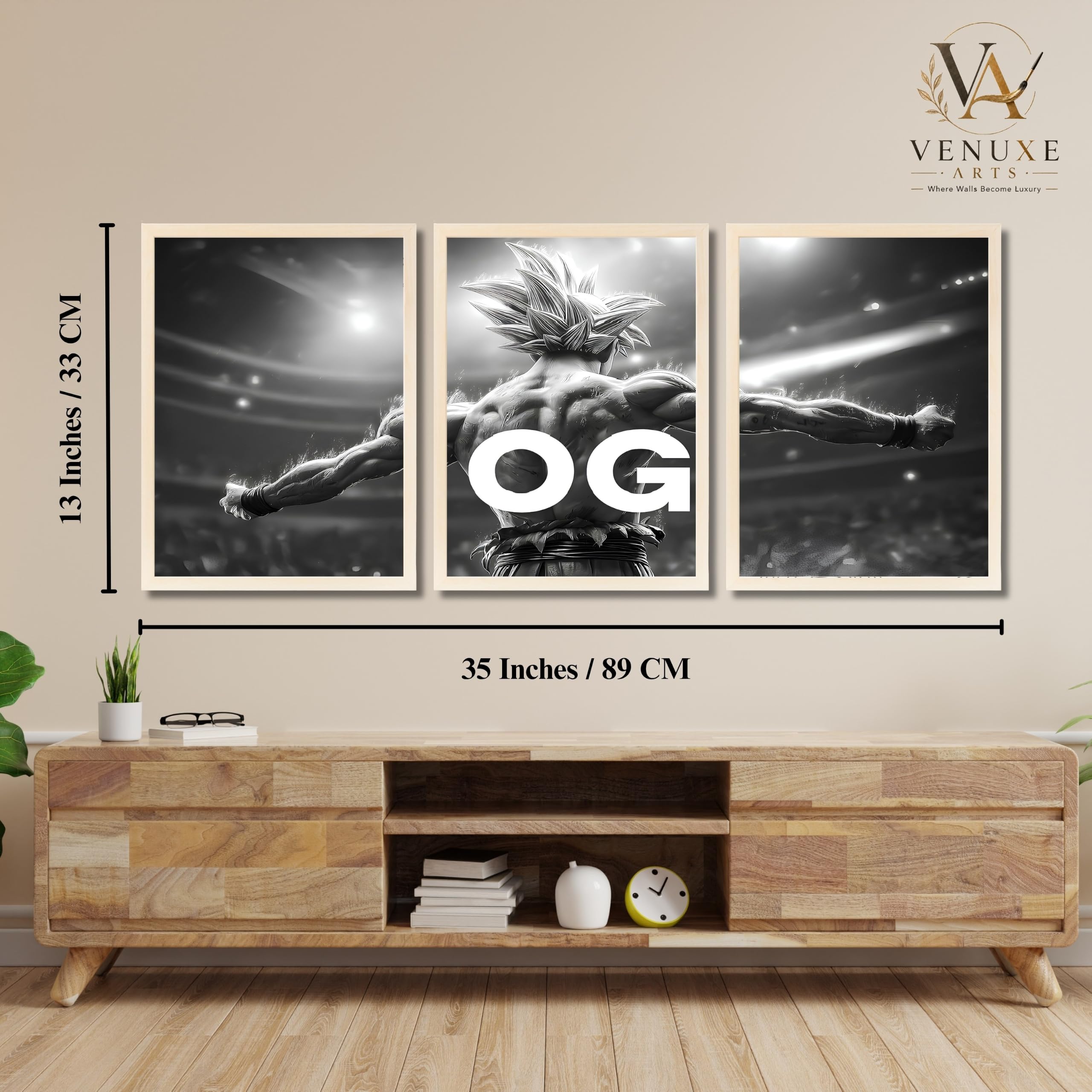 VENUXE ARTS Set Of 3 Anime Characters Wall Framed |Anime Characters Framed Poster for Living Room Bedroom Gaming Room Studio Wall Decor