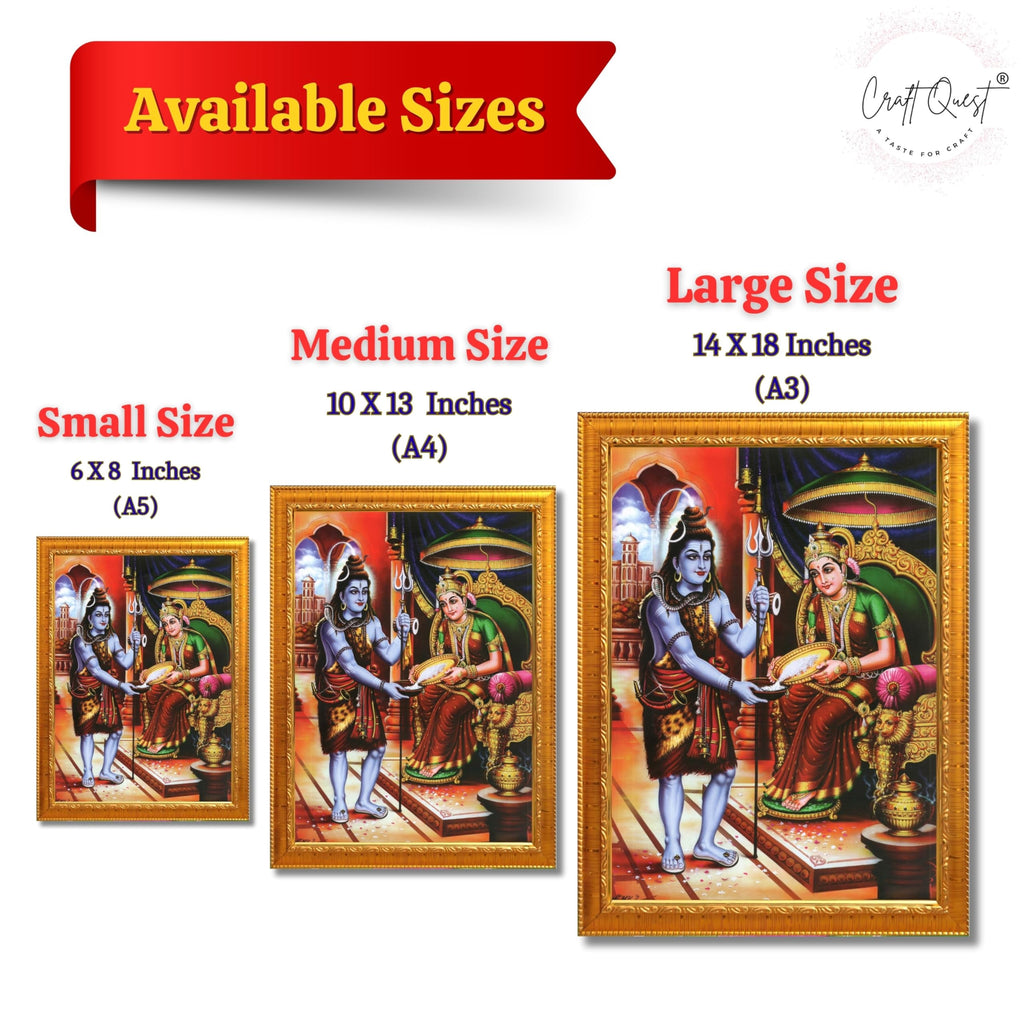 CRAFT QUEST Shiva & Maa Annapurna devi sitting on throne photo frame with Acrylic Glass for Kitchen, Food & Prosperity Blessing Hindu Wall Decor