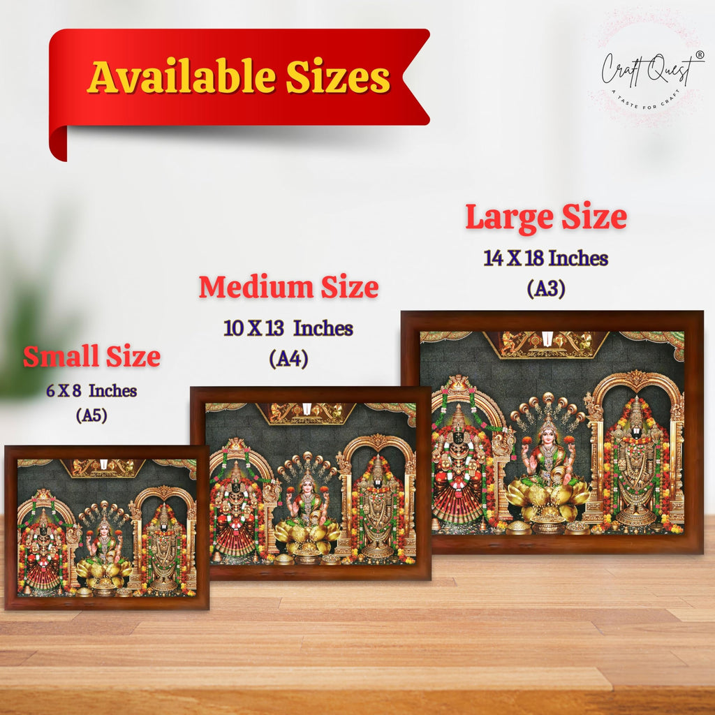 CRAFT QUEST Tirupati Balaji with Padmavati Venkateshwara; Wall Photo Frame | South God Frame for Home, Office, Temple & Gifting