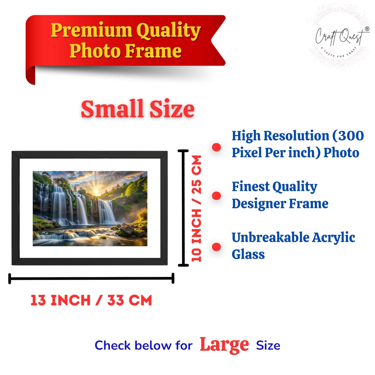CRAFT QUEST Vastu Waterfall Landscape Scenery Photo Frame With Acrylic Sheet | Living Room, Bedroom | Home Decoration | Best Gifting Option