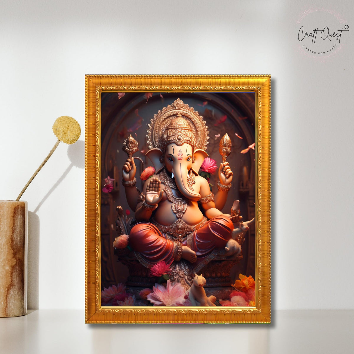 CRAFT QUEST Lord Ganesha Ganesh Ganpati Ganapathi Hanging Wall Painting Framed For Home Décor