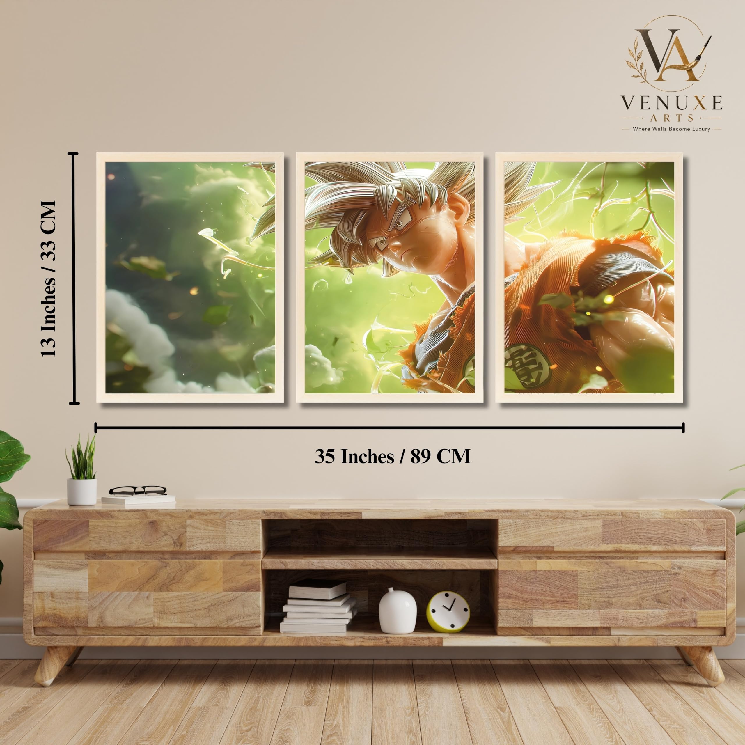 VENUXE ARTS Set Of 3 Anime Characters Wall Framed |Anime Characters Framed Poster for Living Room Bedroom Gaming Room Studio Wall Decor