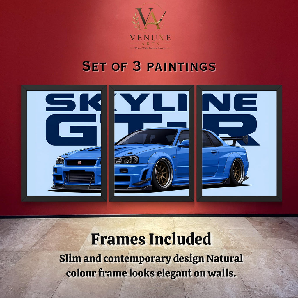 VENUXE ARTS Set Of 3 Big Sports Cars Framed Posters Gift Items for Boys Room Wall Decoration Bedroom Living Room Office Studio Décor | Car Poster Frame for Wall Décor