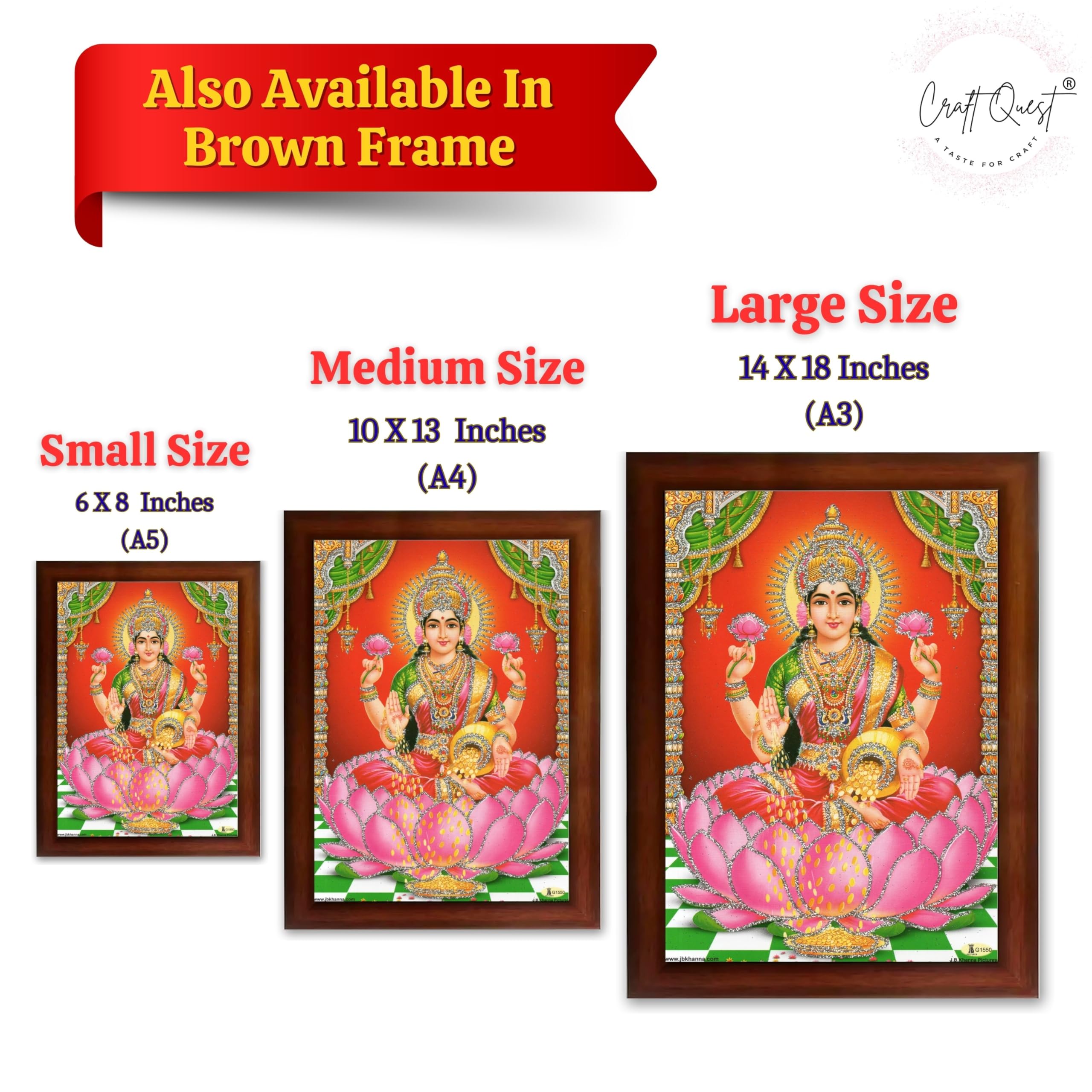 CRAFT QUEST Goddess Lakshmi Devi Dhana Vaibhav Laxmi Maa Wall Painting Frame for Diwali,Temple, Pooja, Living Room Home and Decor Item