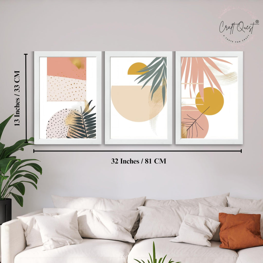 CRAFT QUEST SET OF 3 Abstract Paintings Modern Art | Set of 3 Frames for Home Decoration | Ideal for Living Room, Bedroom & Offices
