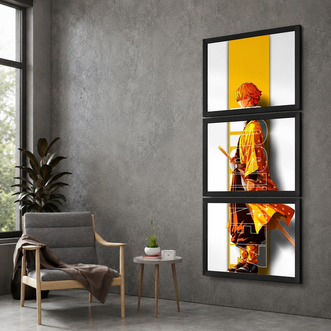 VENUXE ARTS Set Of 3 Anime Characters Wall Framed |Anime Characters Framed Poster for Living Room Bedroom Gaming Room Studio Wall Decor
