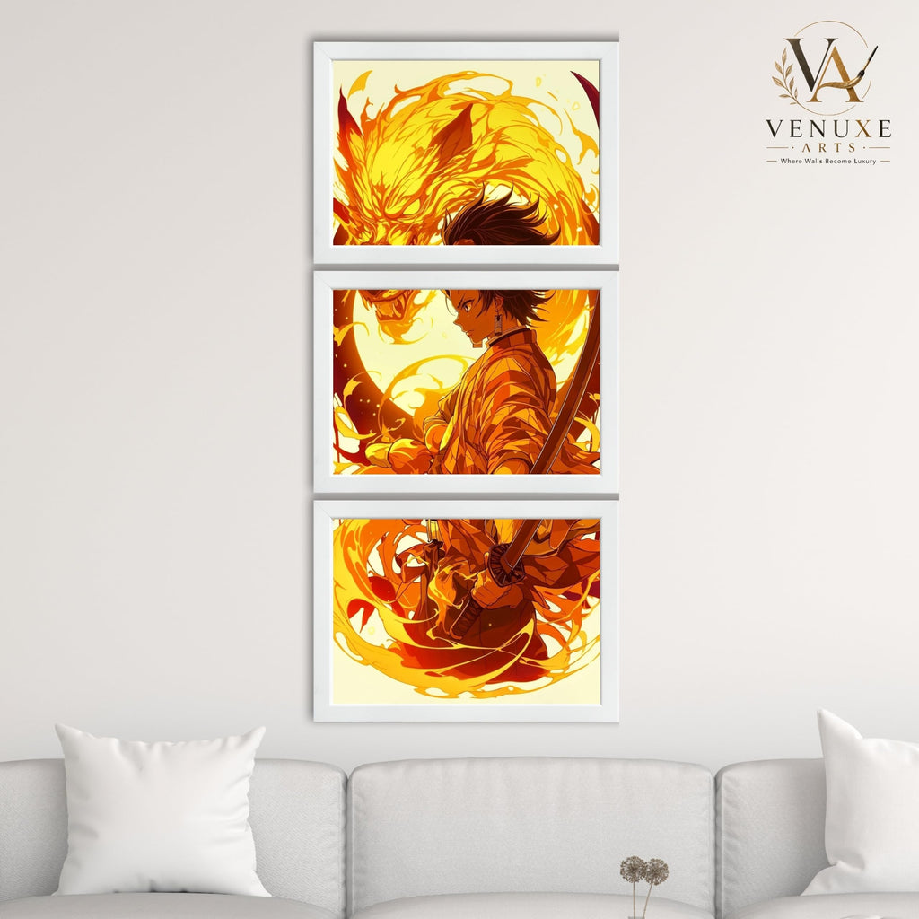 VENUXE ARTS Set Of 3 Anime Characters Wall Framed |Anime Characters Framed Poster for Living Room Bedroom Gaming Room Studio Wall Decor