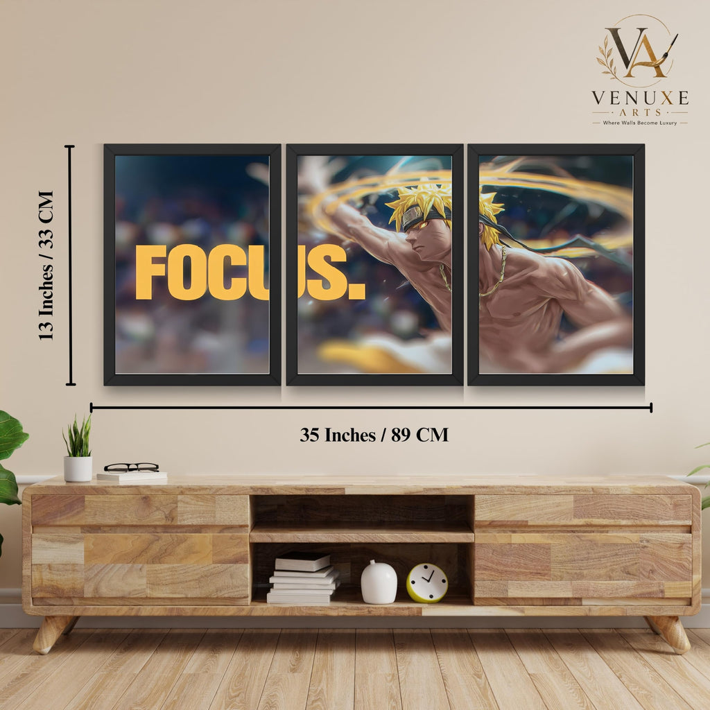 VENUXE ARTS Set Of 3 Anime Characters Wall Framed |Anime Characters Framed Poster for Living Room Bedroom Gaming Room Studio Wall Decor
