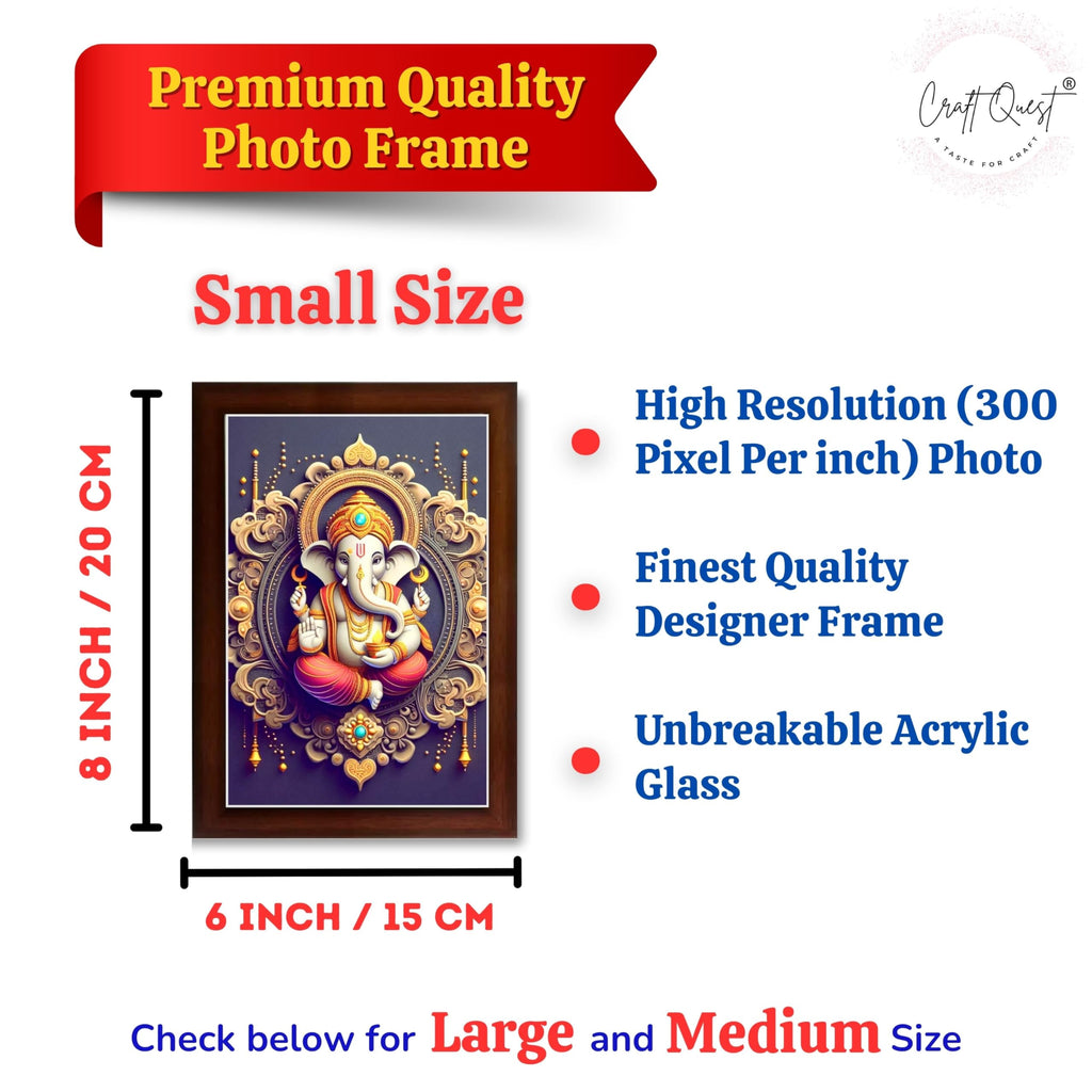 CRAFT QUEST Ganesh Ganpati Ganesha Art Framed Painting Ready to Hang and Wall Home Decor