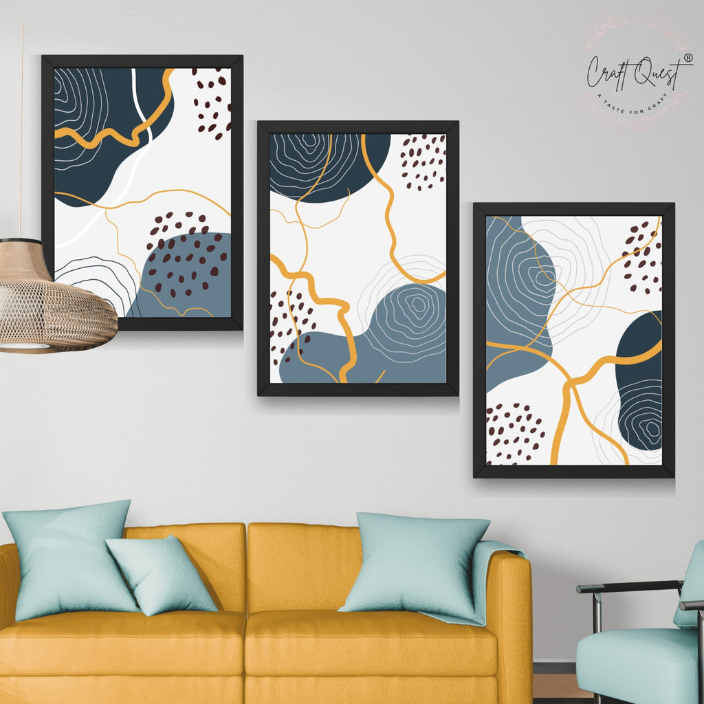 CRAFT QUEST Abstract Modern Shapes Wall Art | Set of 3 Frames for Home Decoration | Ideal for Living Room, Bedroom & Offices