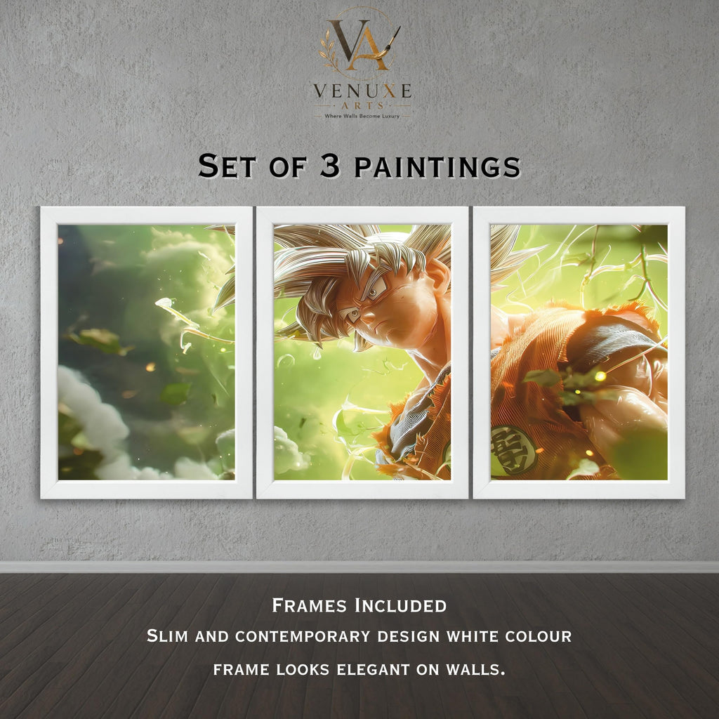 VENUXE ARTS Set Of 3 Anime Characters Wall Framed |Anime Characters Framed Poster for Living Room Bedroom Gaming Room Studio Wall Decor