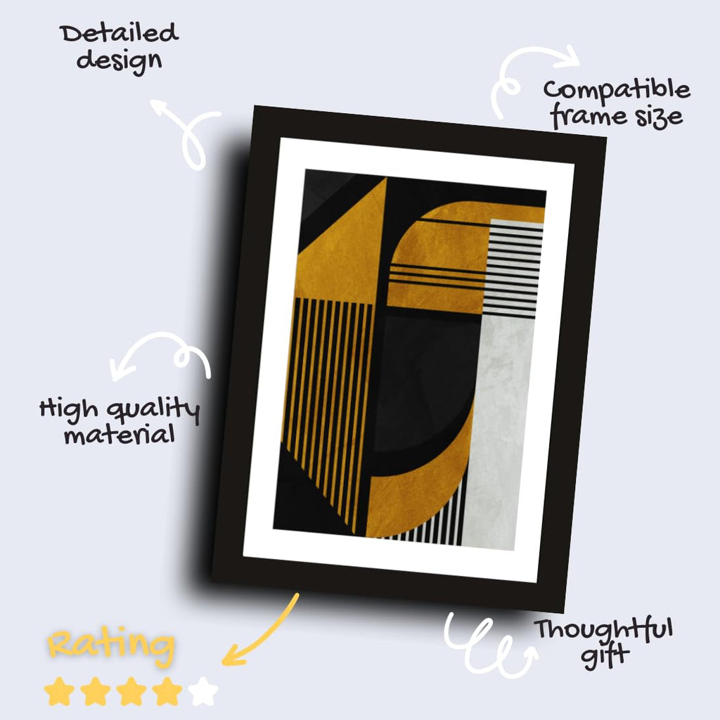 CRAFT QUEST Abstract Digital Geometric Modern Art Painting Poster Frame for Home & Office Wall Decoration - Portrait, Wall Display (Black, 14x10 Inch Frame with Art Print)
