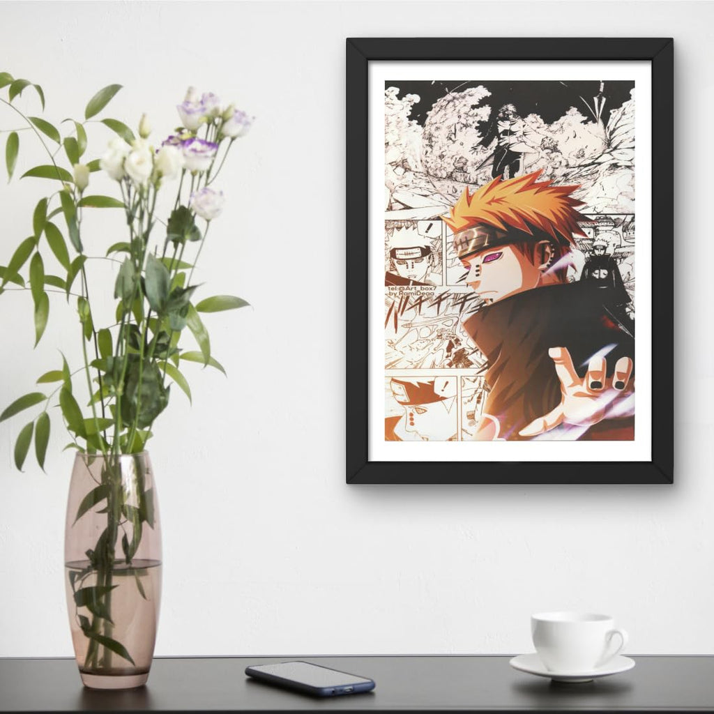 CRAFT QUEST Naruto Anime Laminated Posters Framed Painting For Anime Naruto Fans Wall Decor, Home Decor with Matt Black Frame (14 Inches x 10 Inches)