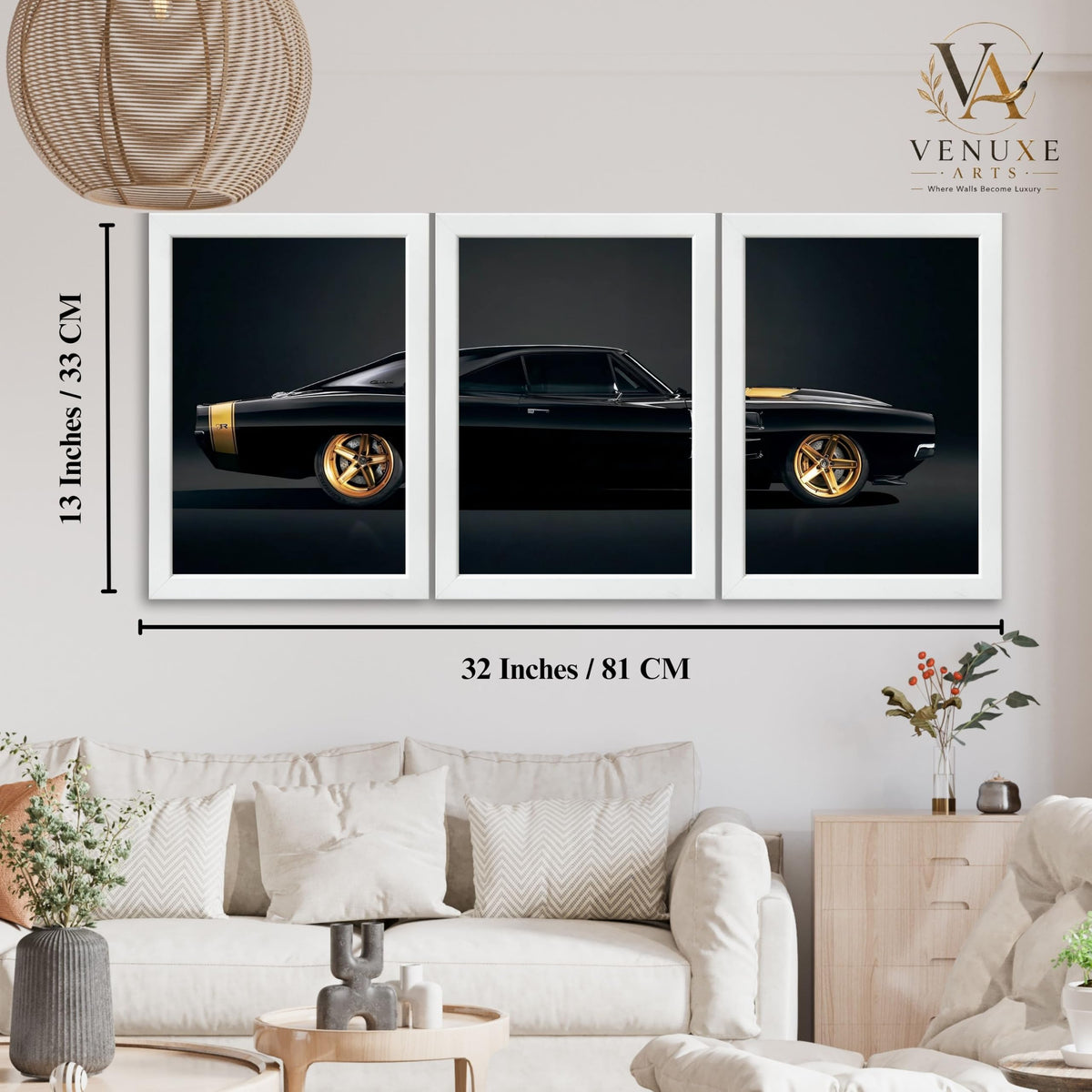 VENUXE ARTS Set Of 3 Big Sports Cars Framed Posters Gift Items for Boys Room Wall Decoration Bedroom Living Room Office Studio Décor | Car Poster Frame for Wall Décor