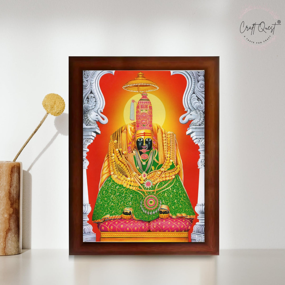CRAFT QUEST Tulja mata photo with frame, Tuljabhawani photo | Hindu God Spiritual Framed | Ideal for Home, Office, Temple & Puja Room, Wall Decor