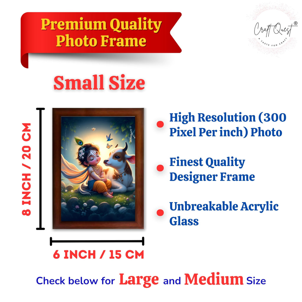 CRAFT QUEST Cute Bal Gopal HD Print | Premium Transparent Frame for Home Temple, Office Desk, Car Dashboard