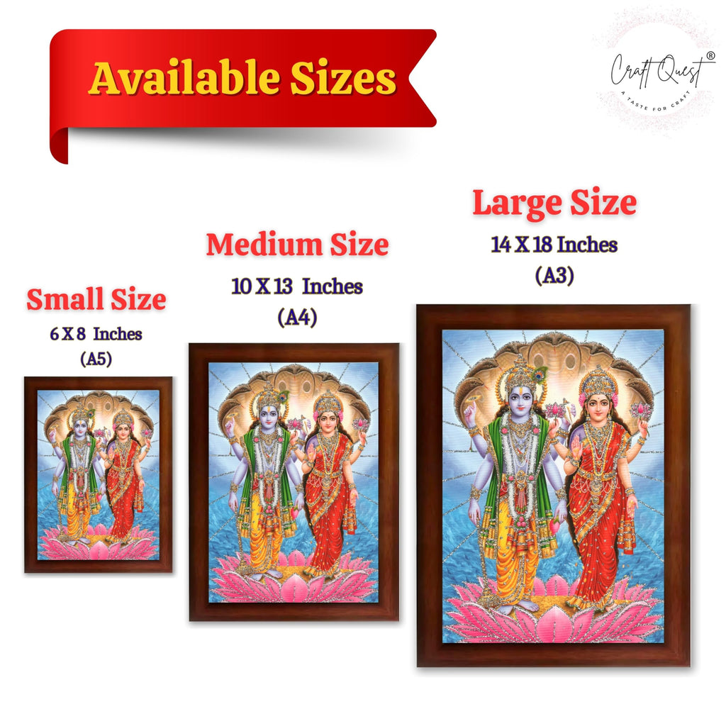 CRAFT QUEST Lord Vishnu Dev Lakshmi Devi Laxmi Narayan Ji Wall Painting Framed Home Decor, Religious Photo Frame