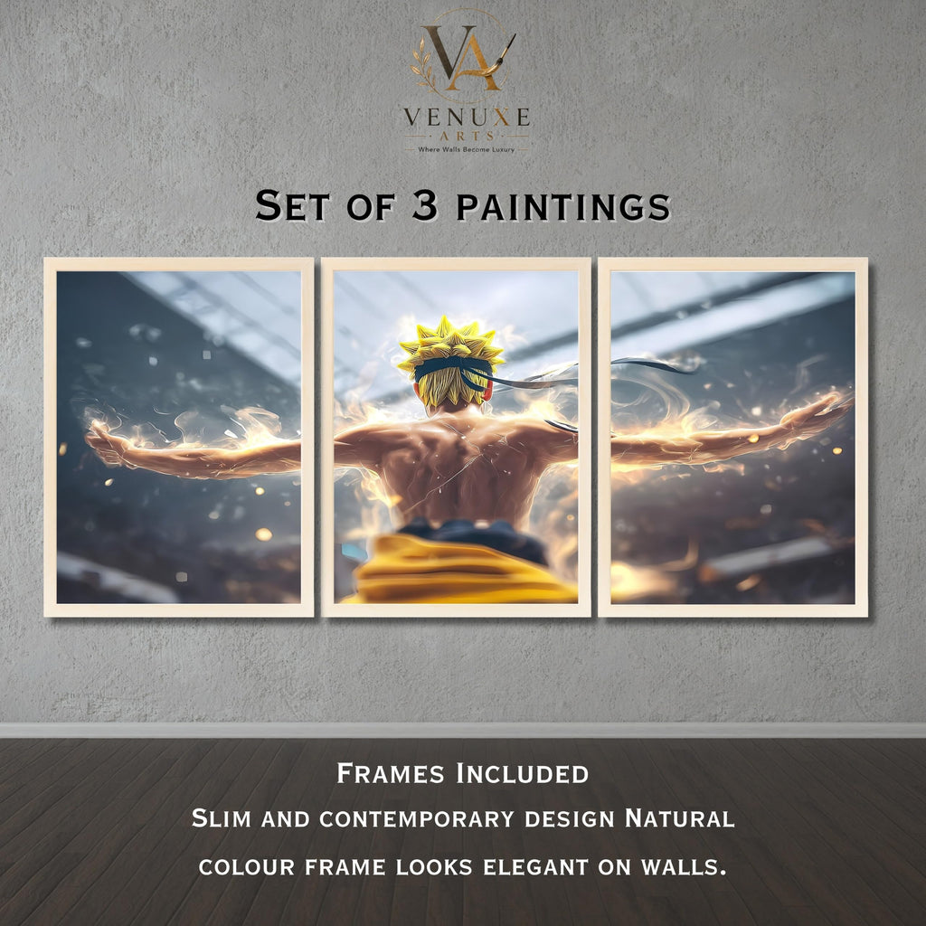 VENUXE ARTS Set Of 3 Anime Characters Wall Framed |Anime Characters Framed Poster for Living Room Bedroom Gaming Room Studio Wall Decor