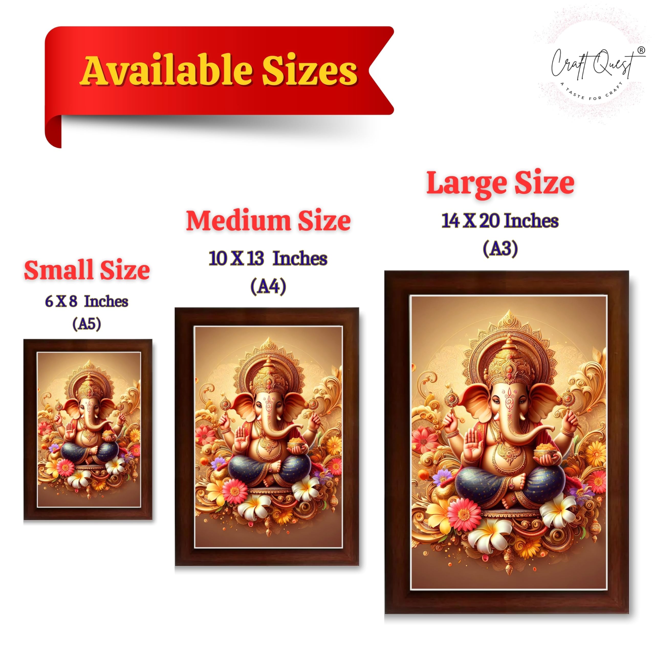 CRAFT QUEST Ganesh Ganesha Art Framed Painting Ready to Hang and Wall Home Decor