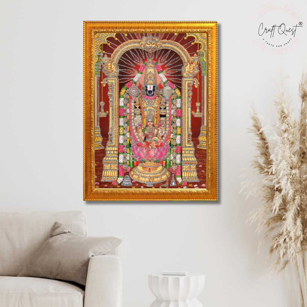 CRAFT QUEST Tirupati Balaji Lord Venkateshwara Swamy Wall Painting Framed Home and Pooja Décor