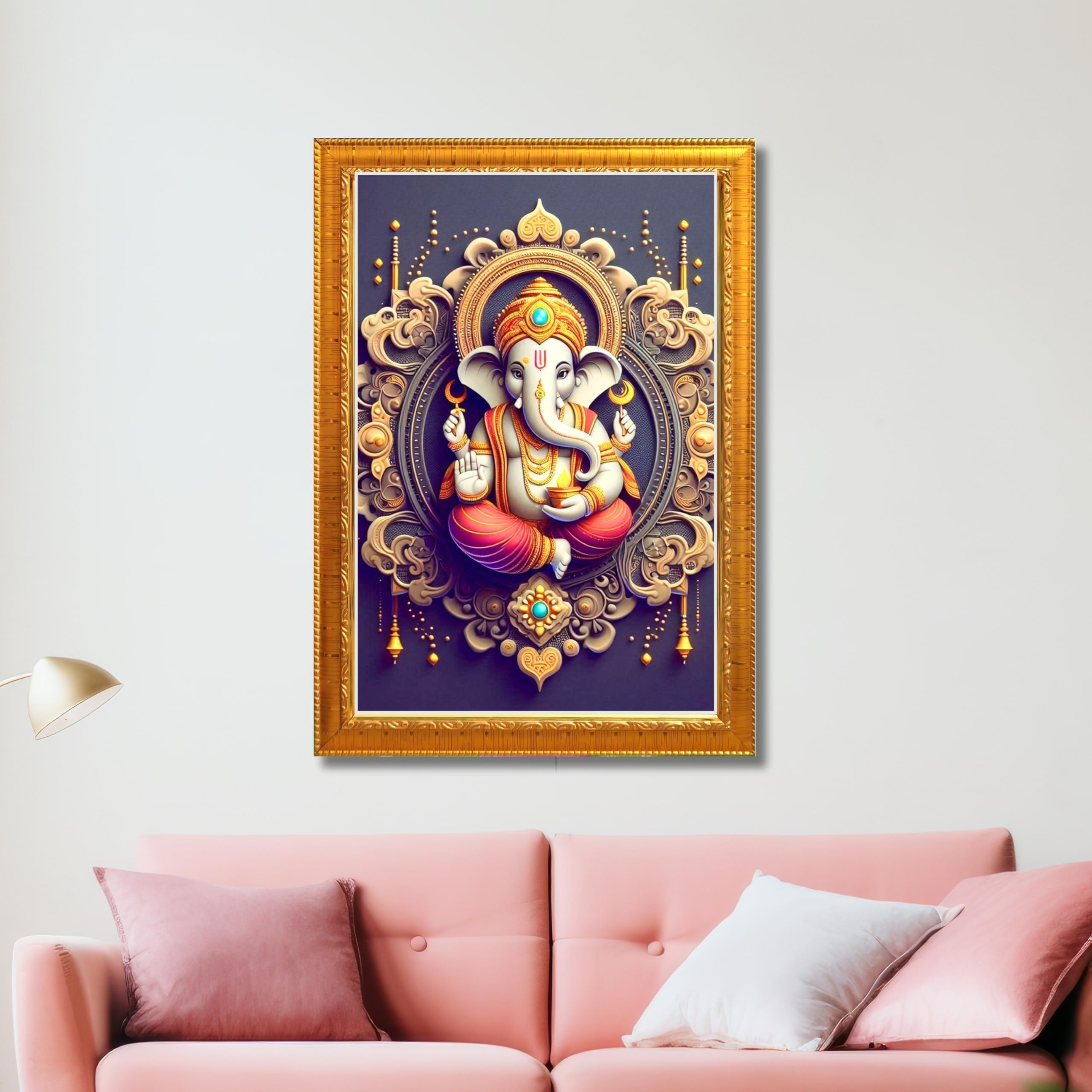 CRAFT QUEST Ganesh Ganpati Ganesha Art Framed Painting Ready to Hang and Wall Home Decor