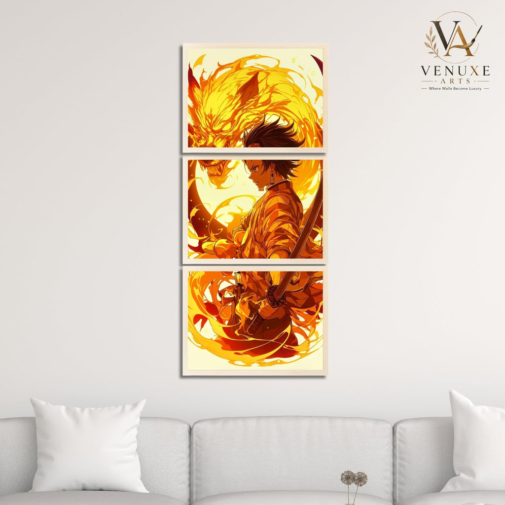 VENUXE ARTS Set Of 3 Anime Characters Wall Framed |Anime Characters Framed Poster for Living Room Bedroom Gaming Room Studio Wall Decor